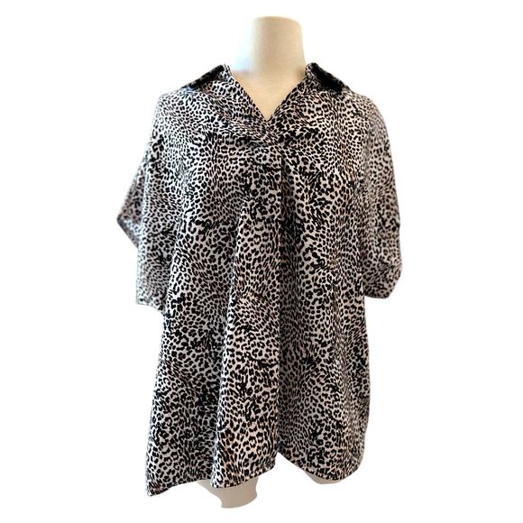 WORTHINGTON Animal Print Blouse Size PXL Classic Business Casual Comfort Preppy - Picture 1 of 11